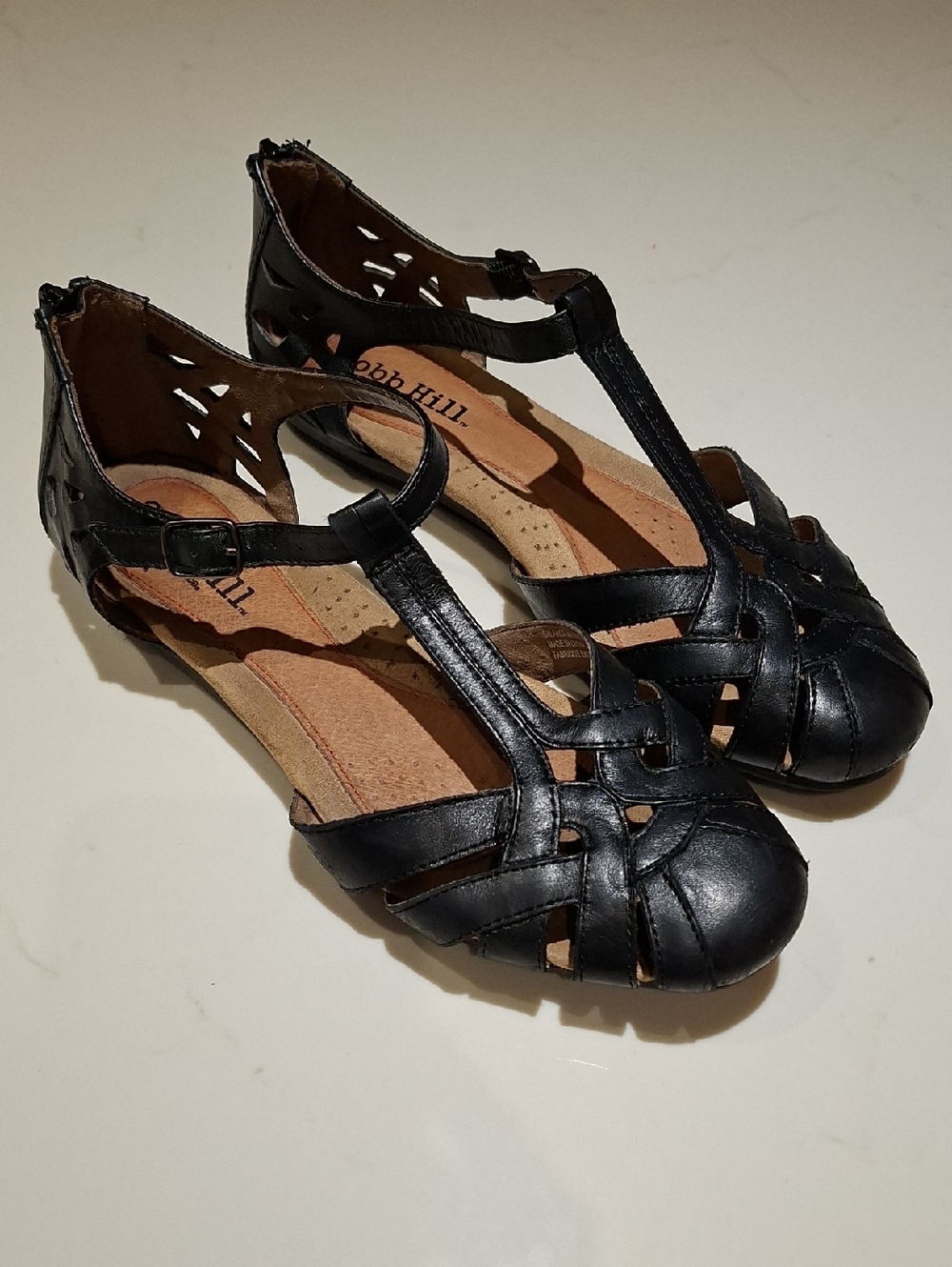Woven Black Leather Lattice/Criss-cross T-strap Mary Jane Sandals (Size US 9.5)